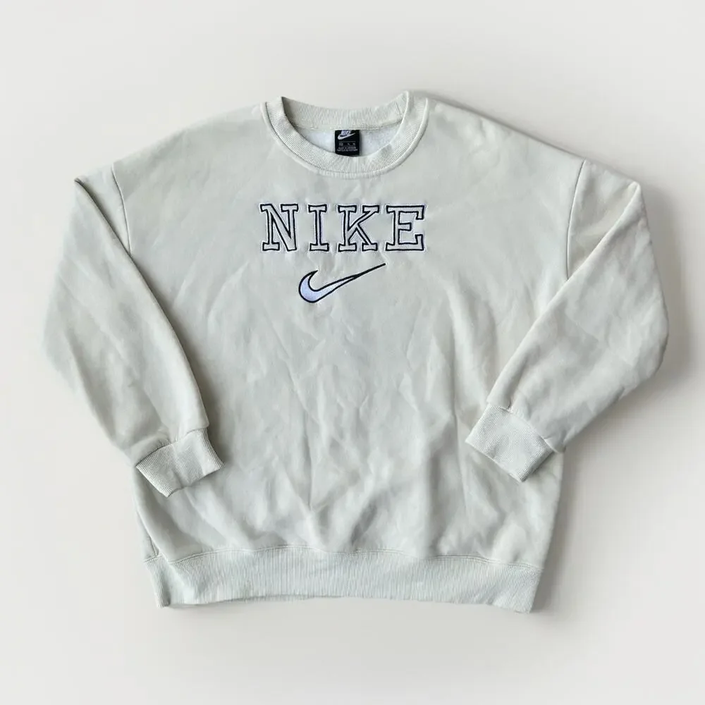 Vtg 90s Nike Crewneck Sweatshirt Mens XL Spellout Logo Swoosh White Embroidered